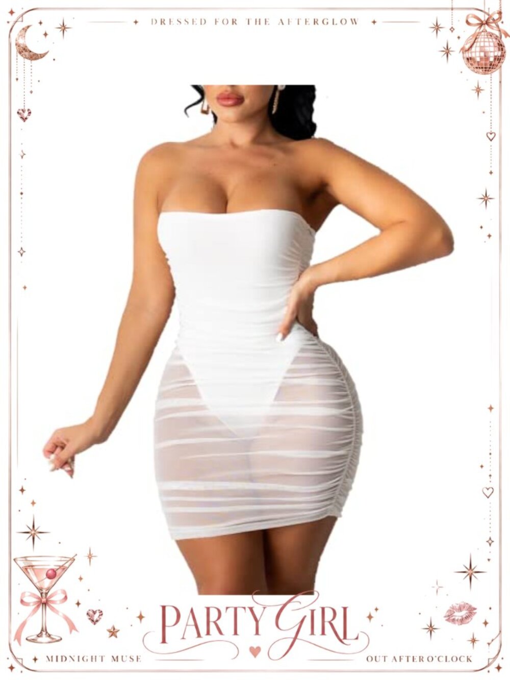 Sexy See Through Mesh One Piece Outfit Strapless Corset Top Bodycon Mini Dress